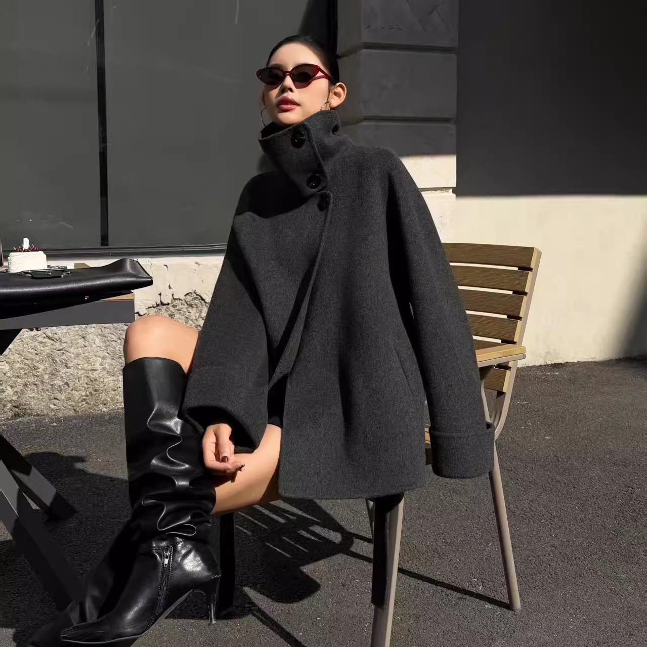 【金敏喜大衣-美鹿莎专属】25128立领中长款韩版大衣