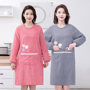 加厚棉布长袖 上班防污耐脏工作服 罩衣围裙家用厨房做饭女小花时尚