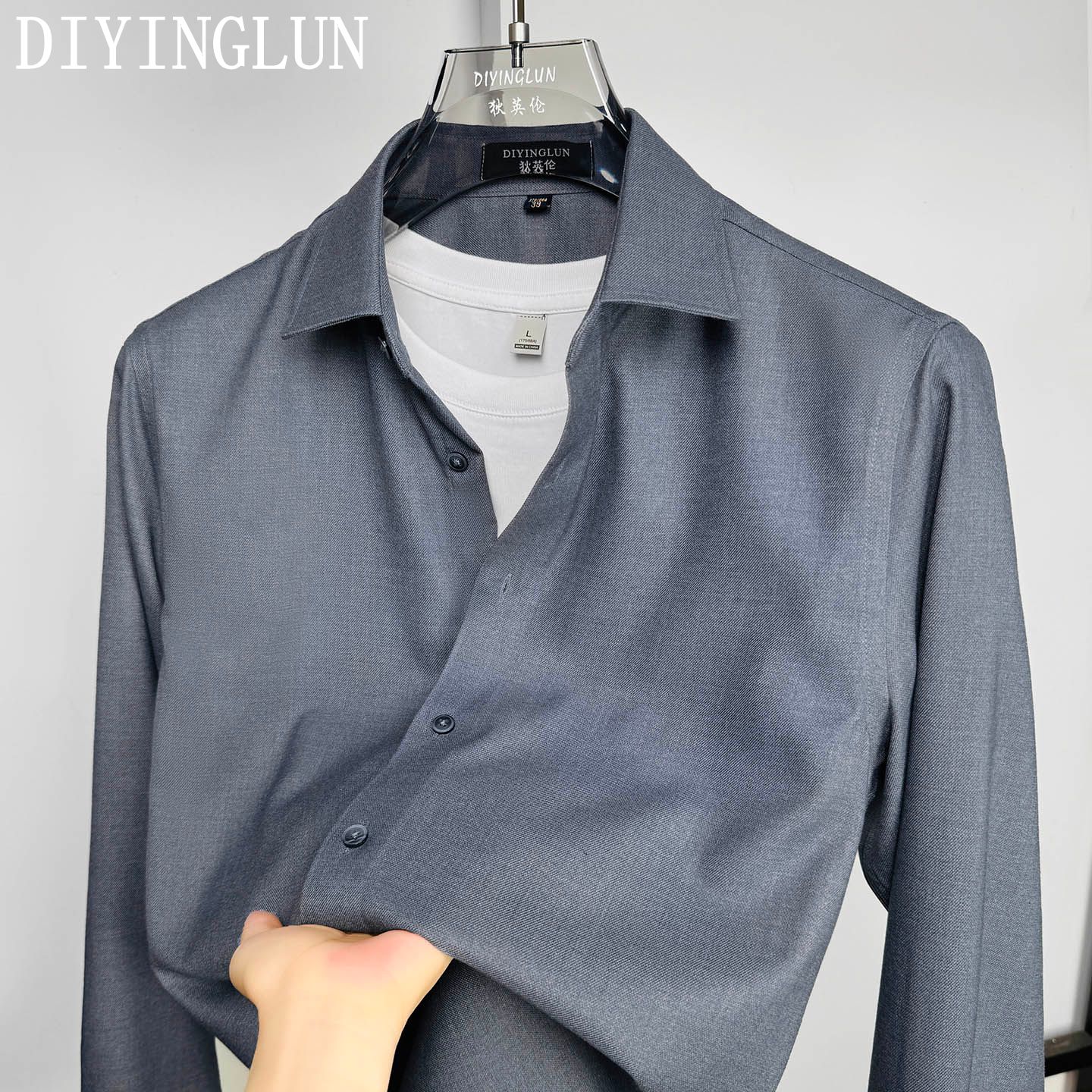 DIYINGLUN男士含羊毛长袖衬衫