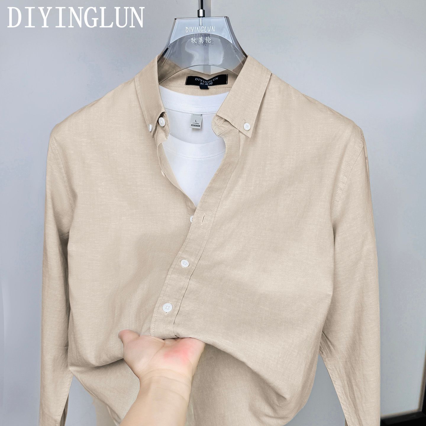 DIYINGLUN品牌亚麻棉混纺男衬衫