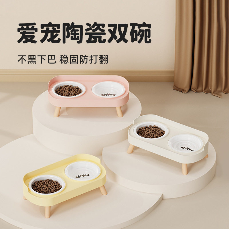 猫碗陶瓷双碗狗碗不锈钢碗陶瓷碗护颈椎防打翻防外溅猫狗粮碗水碗