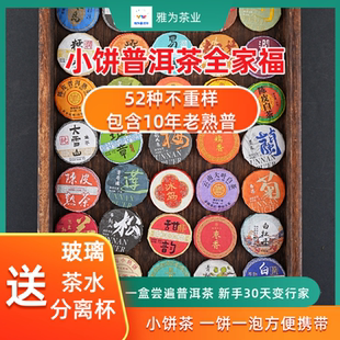 送杯子普洱茶全家福52种不重样礼盒小饼生茶熟茶红茶含2014年老茶