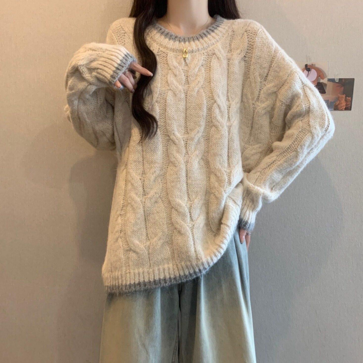 慵懒风软糯麻花毛衣女2025秋装新款大码胖mm宽松中长款针织衫上衣,女装/女士精品,大码内搭,淘宝优惠券,粉丝福利购,淘宝优惠卷