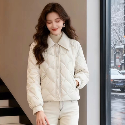 菱格短款羽绒棉服女冬季小个子宽松休闲轻薄2025年新款棉袄外套