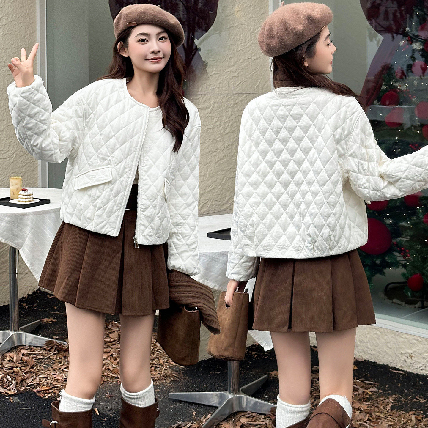 2025年秋冬新款小香风菱格纹短款棉服女宽松小个子时尚外套上衣潮,女装/女士精品,棉衣/棉服,淘宝优惠券,粉丝福利购,淘宝优惠卷