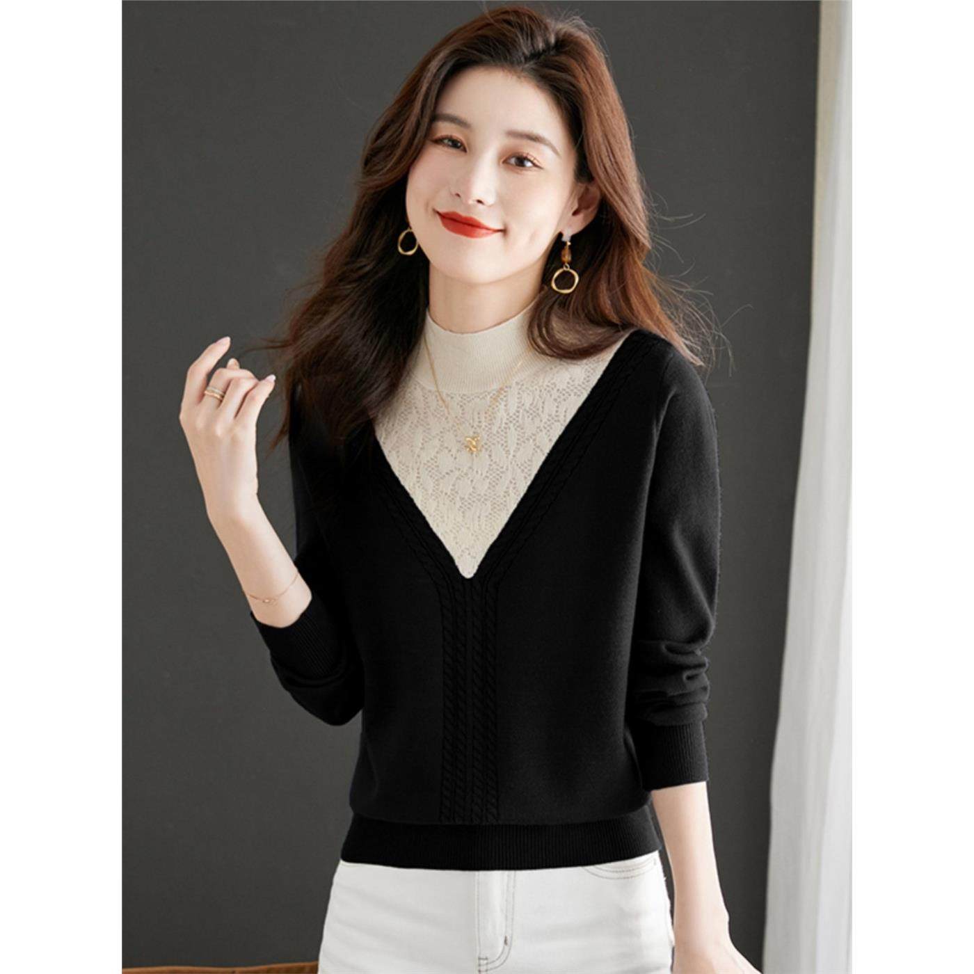 高级感针织打底衫女秋冬季内搭洋气小个子毛衣假两件上衣2025新款