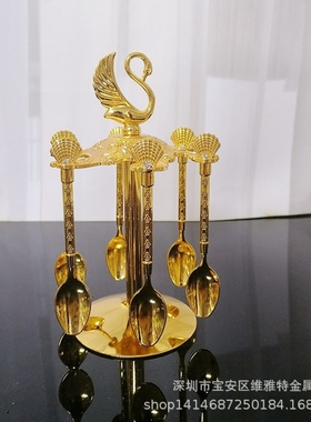 24K金镀银咖啡勺水果叉天鹅勺摆件甜品勺餐具家居摆件礼品