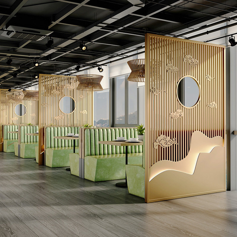 新中式入户铁艺隔断屏风餐饮火锅店包间隔断镂空墙酒店玄关装饰墙