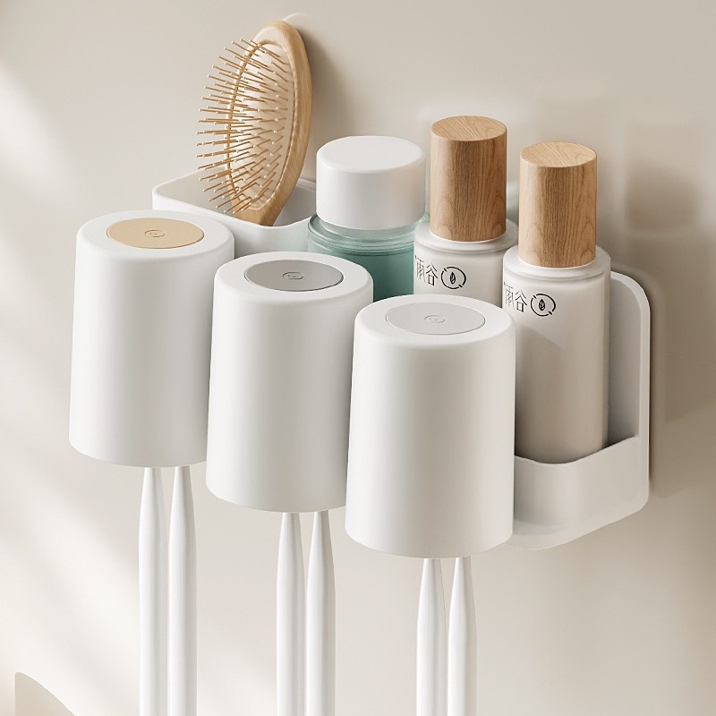 牙刷架壁挂式免打孔卫生间牙膏梳子收纳架漱口杯牙刷杯置物架