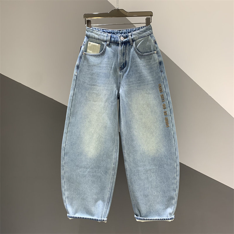 2025年秋冬新款磨白水洗刺绣牛仔弯刀裤女百搭宽松加绒保暖香蕉裤,女装/女士精品,牛仔裤,淘宝优惠券,粉丝福利购,淘宝优惠卷