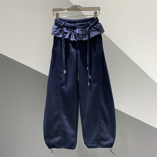 百搭宽松加绒香蕉长裤 设计感花边拼接休闲弯刀裤 女2025年秋冬新款