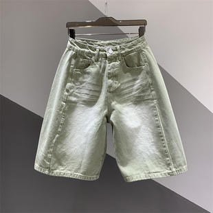 中裤 2026年夏季 女百搭宽松显瘦阔腿裤 高腰水洗做旧五分牛仔裤 新款