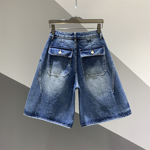 女百搭宽松显瘦阔腿裤 2026年春夏新款 复古做旧水洗磨破牛仔五分裤