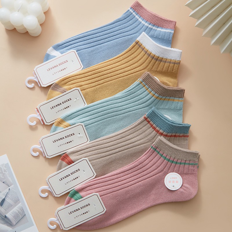 女士春夏双针短袜吸汗透气防臭不掉跟四季棉袜短筒夏季浅口袜子