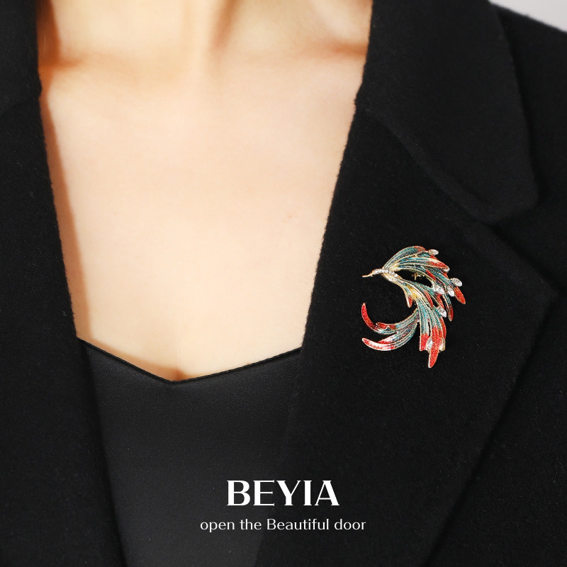 디자인 감각 중국 스타일 에나멜 그라디언트 다이아몬드 피닉스 브로치 기질 복고풍 코트 정장 브로치 브로치 남성과 여성을위한