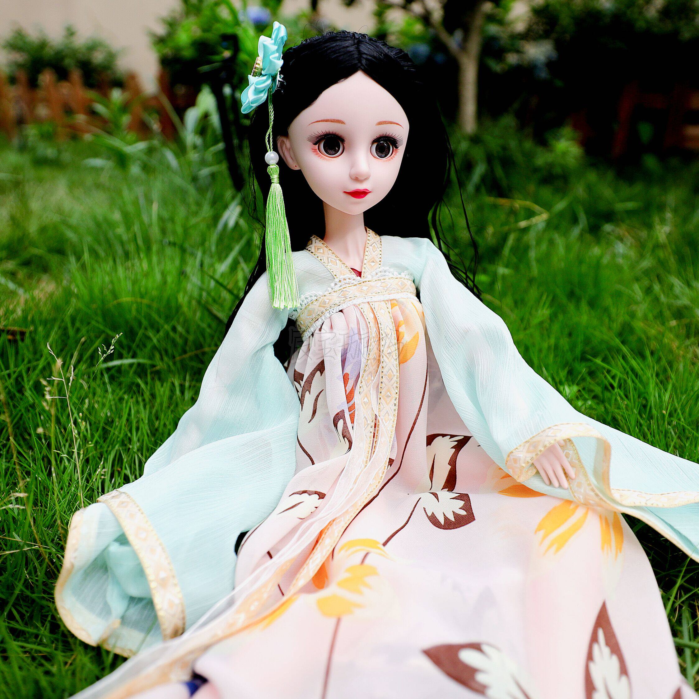 女生最爱bjd仿真关节娃娃摆件 古风汉服唐装3d眨眼音乐芭比玩具