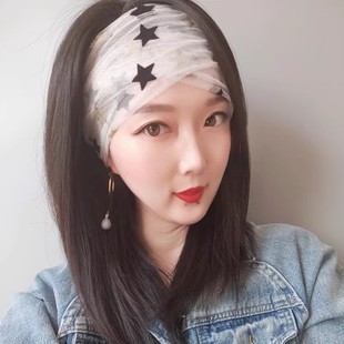 原创欧美摩登和风复古宽版发带发巾黑色纱网发帽子 遮白发巾