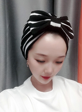 原创小众包头帽 黑色条纹纯棉春夏女帽 家居帽 直播女帽