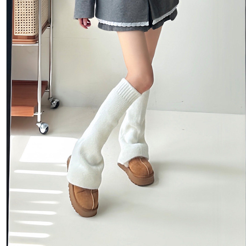 韩国新款秋冬季保暖毛线针织袜女宽松喇叭袜套显瘦小腿袜中筒袜
