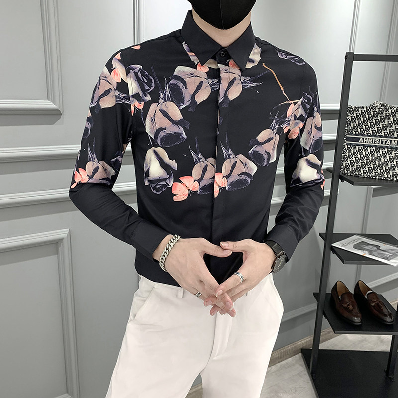 轻熟风男士印花长袖衬衣潮流修身衬衫301A-1/CS282/P55M-5XL,男装衬衫,星座301A-1