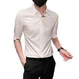痞帅夏季男经典刺绣中袖衬衫男五分袖寸衣301A-1/CS361/P55，男装衬衫，星座301A-1