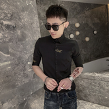 D新款社会精神小伙刺绣七分袖修身衬衫男衬衣301A-1/CS229/P55，男装衬衫，星座301A-1
