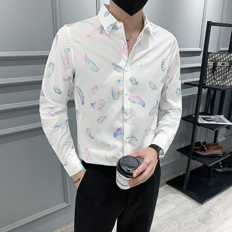 痞帅轻熟风品质印花长袖衬衣潮流修身衬衫301A-1/CS301/P55M-4XL,男装衬衫,星座301A-1