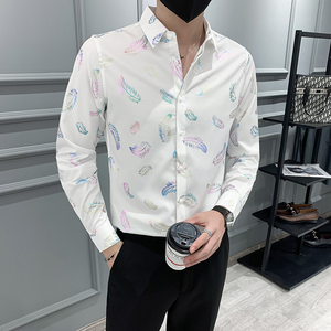 痞帅轻熟风品质印花长袖衬衣潮流修身衬衫301A-1/CS301/P55 M-4XL图片