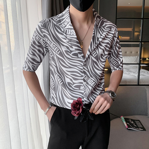 男士夏季印花短袖修身衬衫青年西装领休闲衬衣301A-1/CS253/P55图片