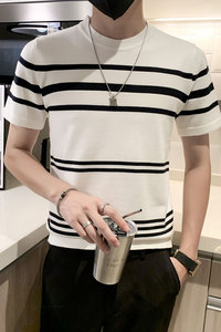 秋冬新款短袖针织衫圆领休闲T恤男士套头体恤301A-1/M01/P48控68图片