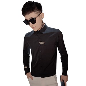 冬季社会精神小伙刺绣加绒长袖衬衣修身衬衫301A-1/CS193加绒/P65图片