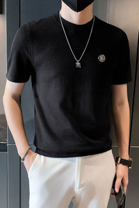 春秋针织纯色短袖半圆领T恤男内搭上衣毛衣打底衫301A-1/M02/P48图片