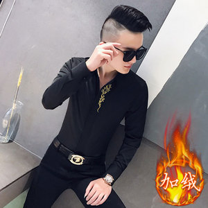 秋冬新款男士加绒刺绣长袖衬衫社会小伙衬衣301A-1/CS58/加绒P65图片