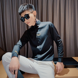 A黑色社会精神小伙刺绣长袖衬衣潮流修身衬衫301A-1/CS193/P55，男装衬衫，星座301A-1