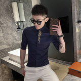 红新款衬衫男社会精神小伙刺绣修身七分袖衬衫301A-1/CS220/P55，男装衬衫，星座301A-1