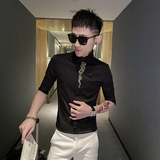 红新款衬衫男社会精神小伙刺绣修身七分袖衬衫301A-1/CS220/P55，男装衬衫，星座301A-1