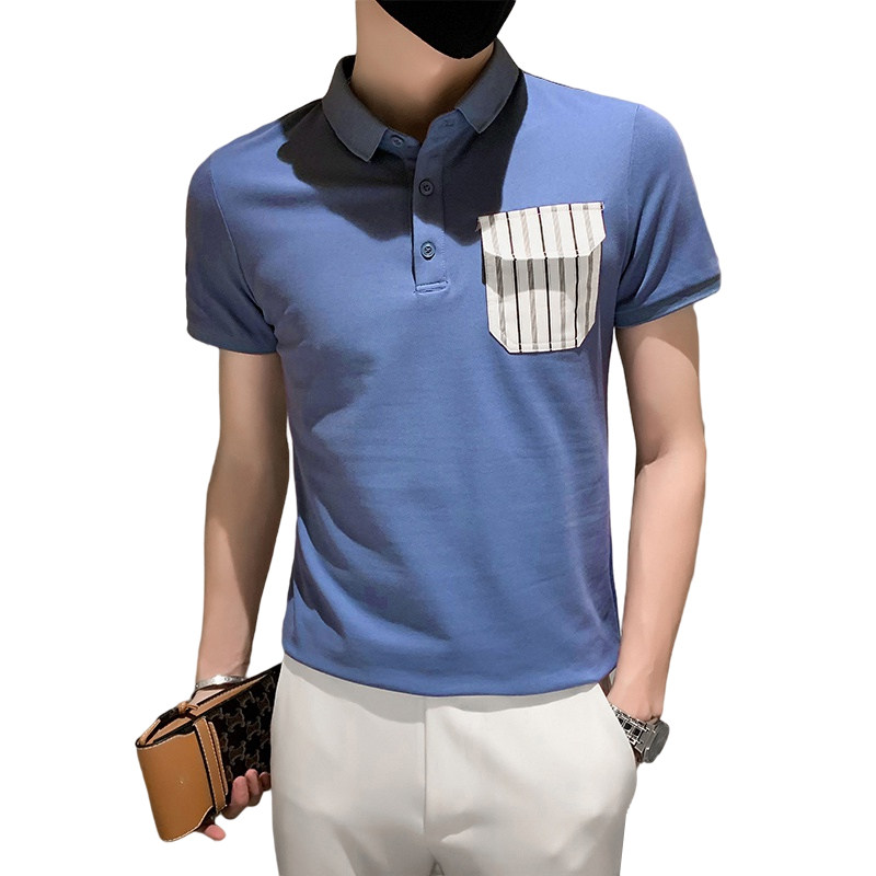 青年免烫翻领休闲短袖POLO口袋装饰上衣301A-1/PL51/P48控68,男装Polo衫,星座301A-1