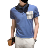 青年免烫翻领休闲短袖POLO口袋装饰上衣301A-1/PL51/P48控68，男装Polo衫，星座301A-1