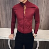 秋冬男士复古加绒绣花长袖衬衫韩版修身衬衣301A-1/CS58/加绒P65，男装衬衫，星座301A-1
