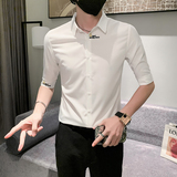痞帅夏季男经典刺绣中袖衬衫男五分袖寸衣301A-1/CS361/P55，男装衬衫，星座301A-1