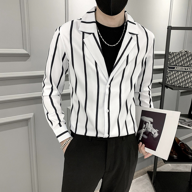 男西装领印花条纹长袖衬衣潮流修身衬衫301A-1/CS293/P55M-5XL,男装衬衫,星座301A-1