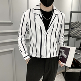 男西装领印花条纹长袖衬衣潮流修身衬衫301A-1/CS293/P55M-5XL，男装衬衫，星座301A-1
