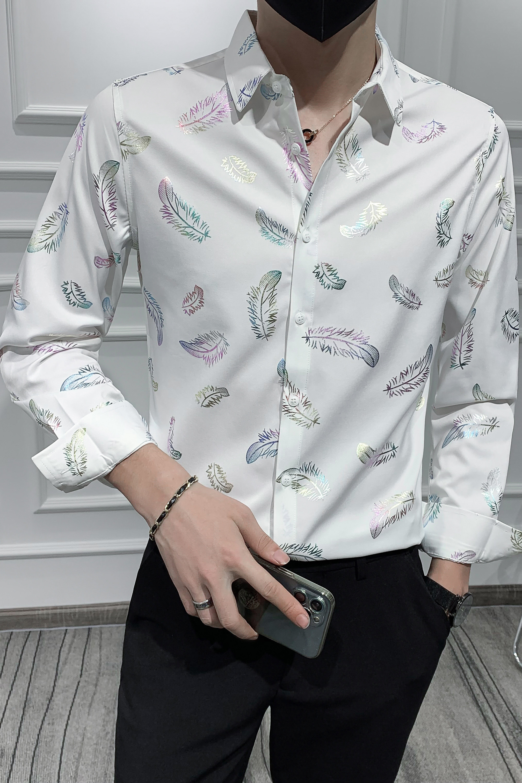 痞帅轻熟风品质印花长袖衬衣潮流修身衬衫301A-1/CS301/P55M-4XL,男装衬衫,星座301A-1