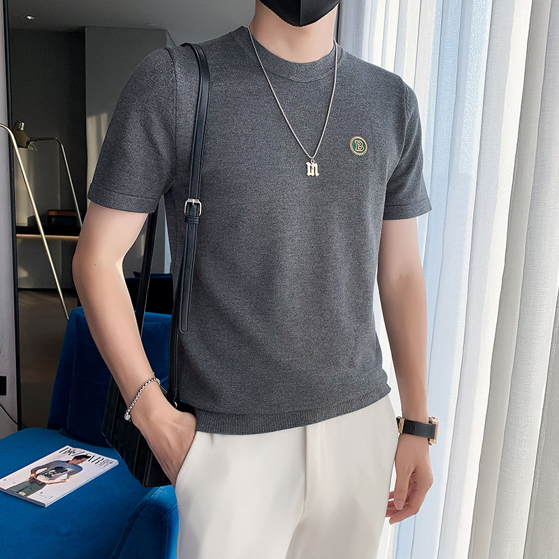 春秋针织纯色短袖半圆领T恤男内搭上衣毛衣打底衫301A-1/M02/P48,男装T恤,星座301A-1