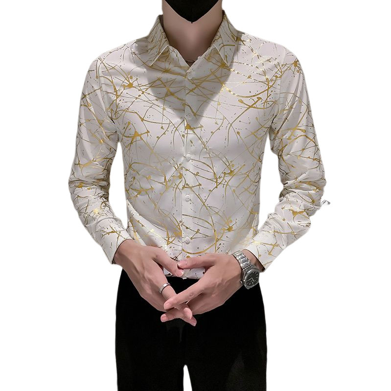 2024秋冬新款男士休闲痞帅烫金长袖衬衫男韩版上衣301A-1/C11/P55,男装衬衫,星座301A-1