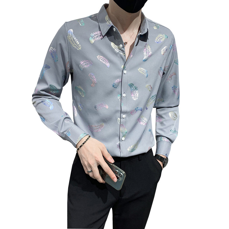 痞帅轻熟风品质印花长袖衬衣潮流修身衬衫301A-1/CS301/P55M-4XL,男装衬衫,星座301A-1