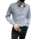 痞帅轻熟风品质印花长袖衬衣潮流修身衬衫301A-1/CS301/P55M-4XL，男装衬衫，星座301A-1