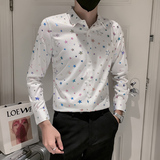 男士痞帅彩色烫金满天星休闲长袖衬衫男寸衫上衣301A-1/C06/P55，男装衬衫，星座301A-1