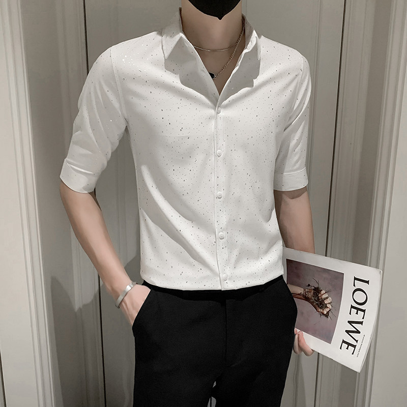青年痞帅短袖印花衬衫男休闲修身衬衣男士上衣301A-1/CS351/P55,男装衬衫,星座301A-1