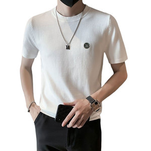 春秋针织纯色短袖半圆领T恤男内搭上衣毛衣打底衫301A-1/M02/P48图片